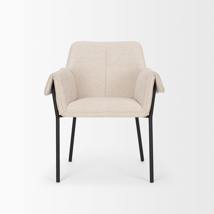 Brently Dining Chair w/ Oatmeal Fabric & Matte Black Metal Legs Living Room Mercana