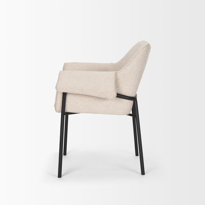 Brently Dining Chair w/ Oatmeal Fabric & Matte Black Metal Legs Living Room Mercana
