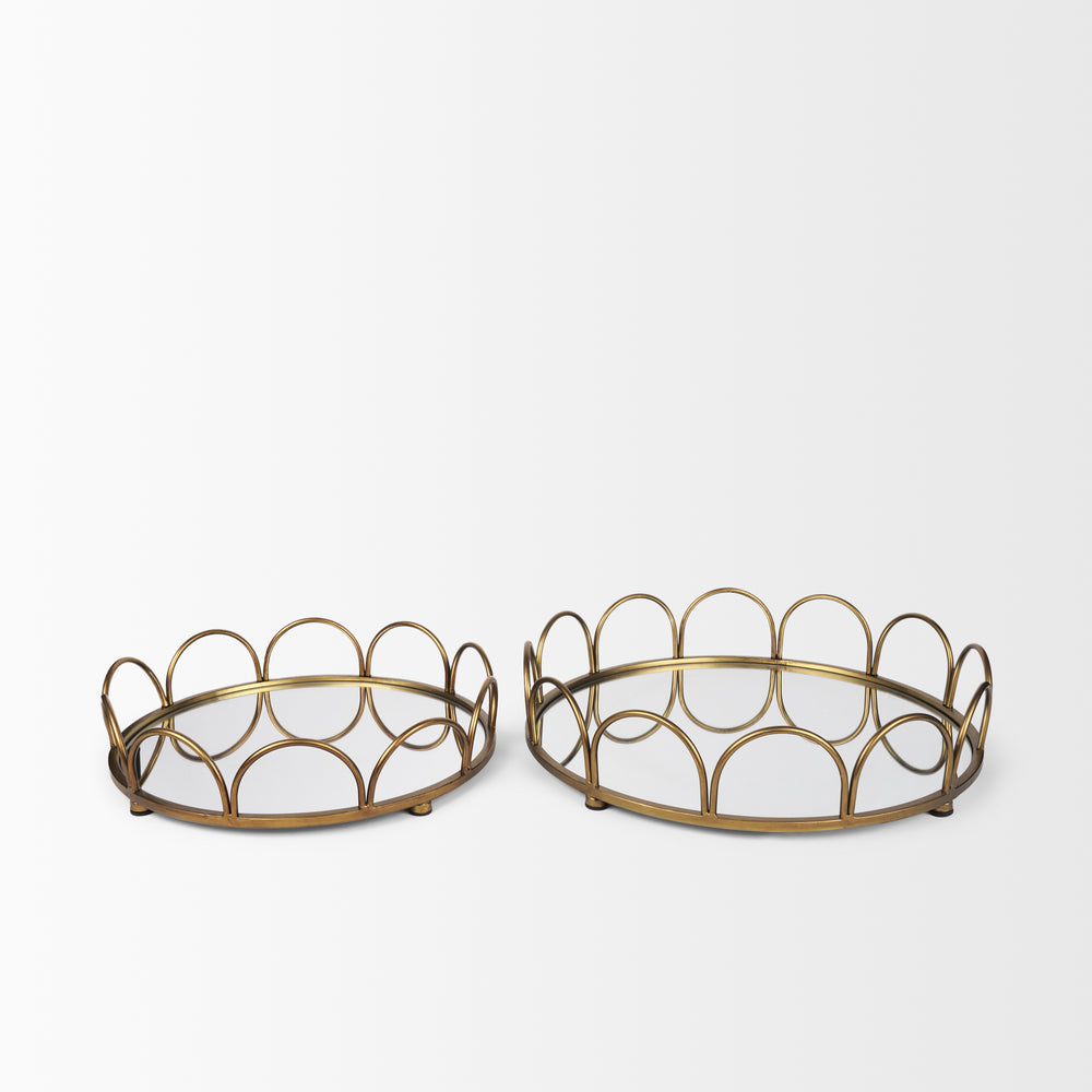Lenore Round Metal/Mirror Tray Gold (Set of 2) Decor Mercana