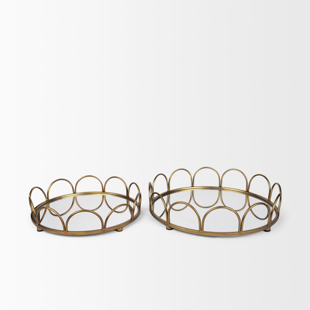 Lenore Round Metal/Mirror Tray Gold (Set of 2) Decor Mercana