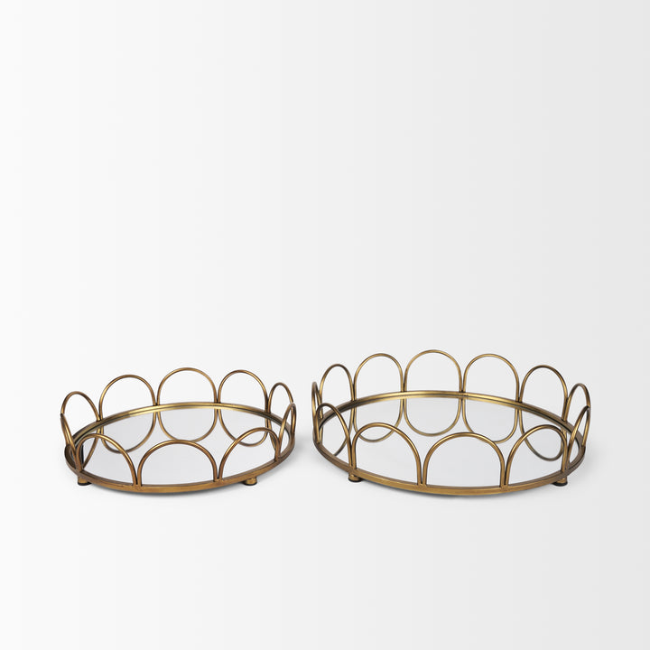 Lenore Round Metal/Mirror Tray Gold (Set of 2) Decor Mercana