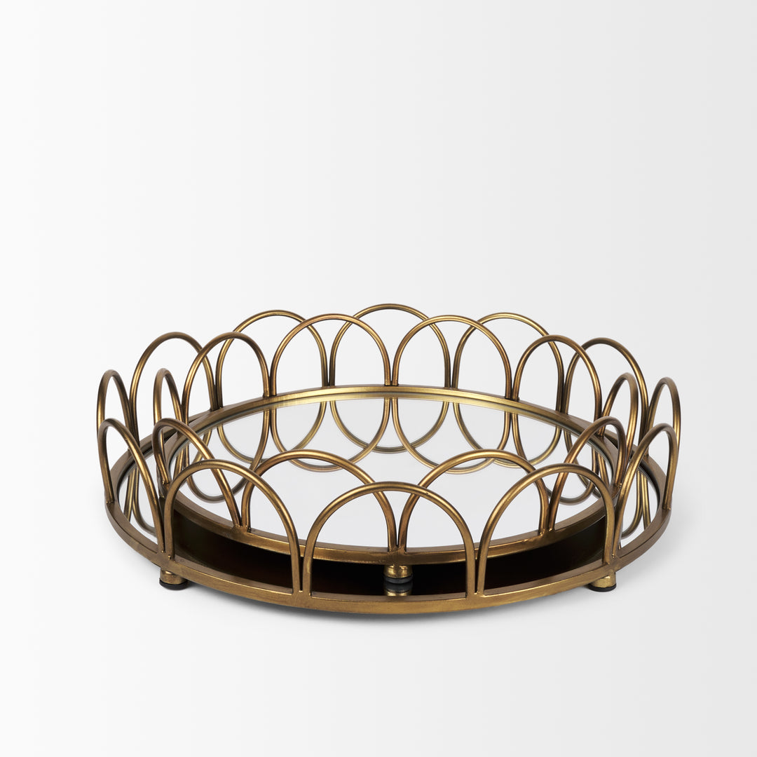 Lenore Round Metal/Mirror Tray Gold (Set of 2) Decor Mercana