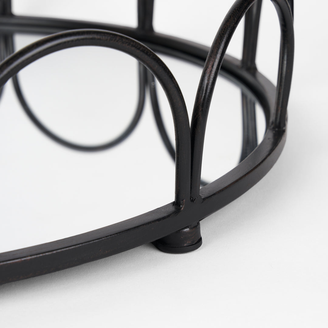 Lenore Round Metal/Mirror Tray Black (Set of 2) Decor Mercana