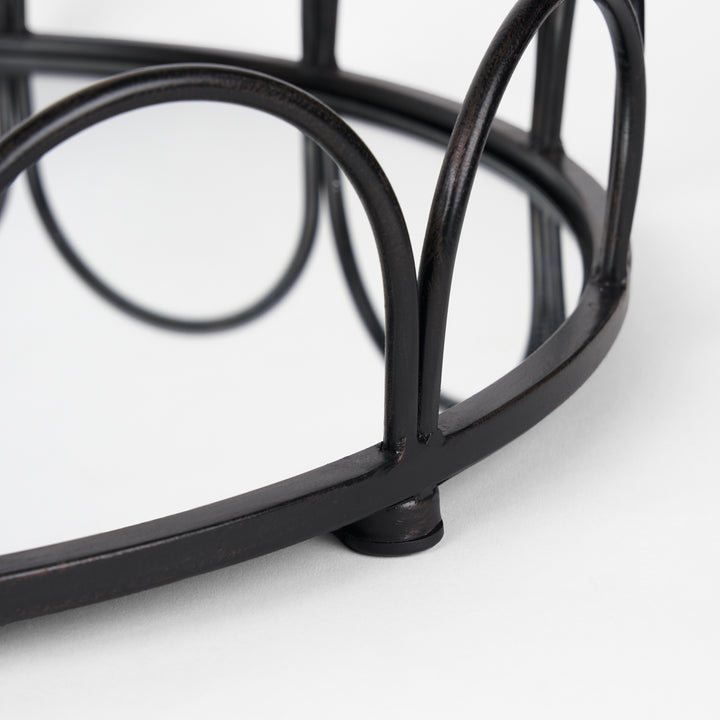 Lenore Round Metal/Mirror Tray Black (Set of 2) Decor Mercana
