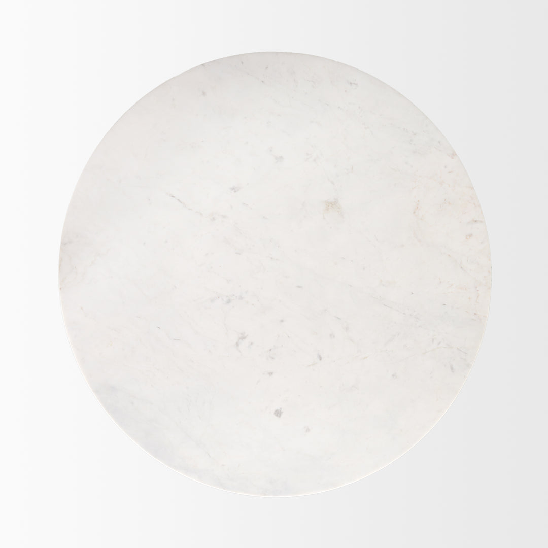 Allyson 42" Round Brown Wood Pedestal w/Banswara White Marble Top Dining Table Dining Room Mercana