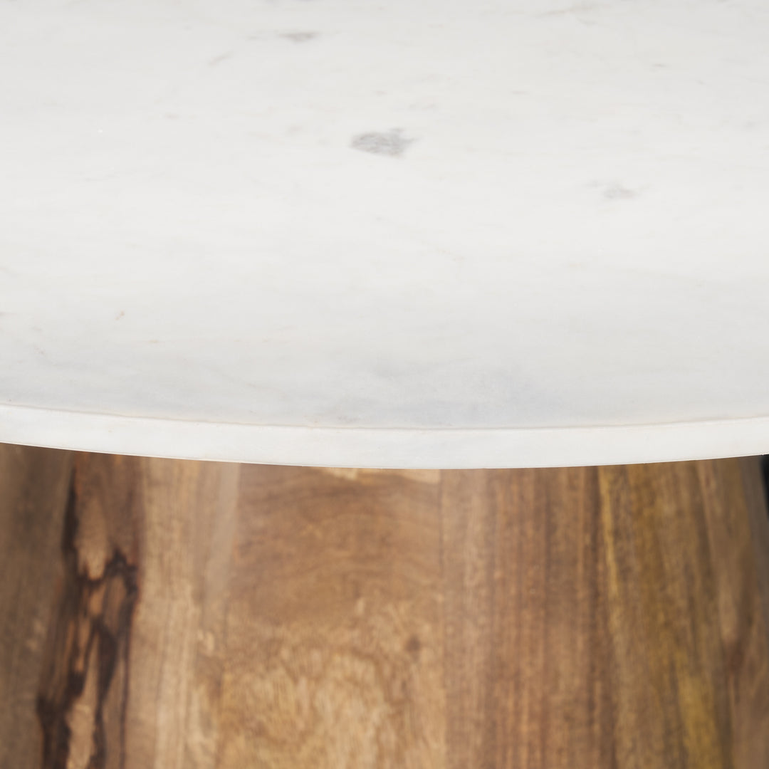 Allyson 42" Round Brown Wood Pedestal w/Banswara White Marble Top Dining Table Dining Room Mercana