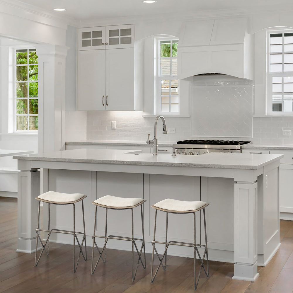 Katniss 26" Total Height Cream Fabric Seat Gold Metal Frame Counter Stool Dining Room Mercana