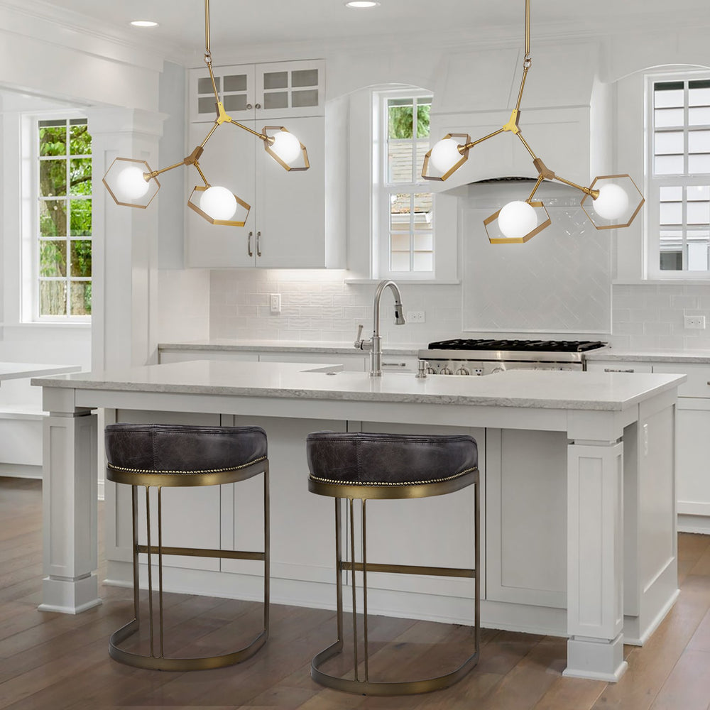 Hollyfield II Black Leather Seat Gold Metal Base Counter Stool Dining Room Mercana