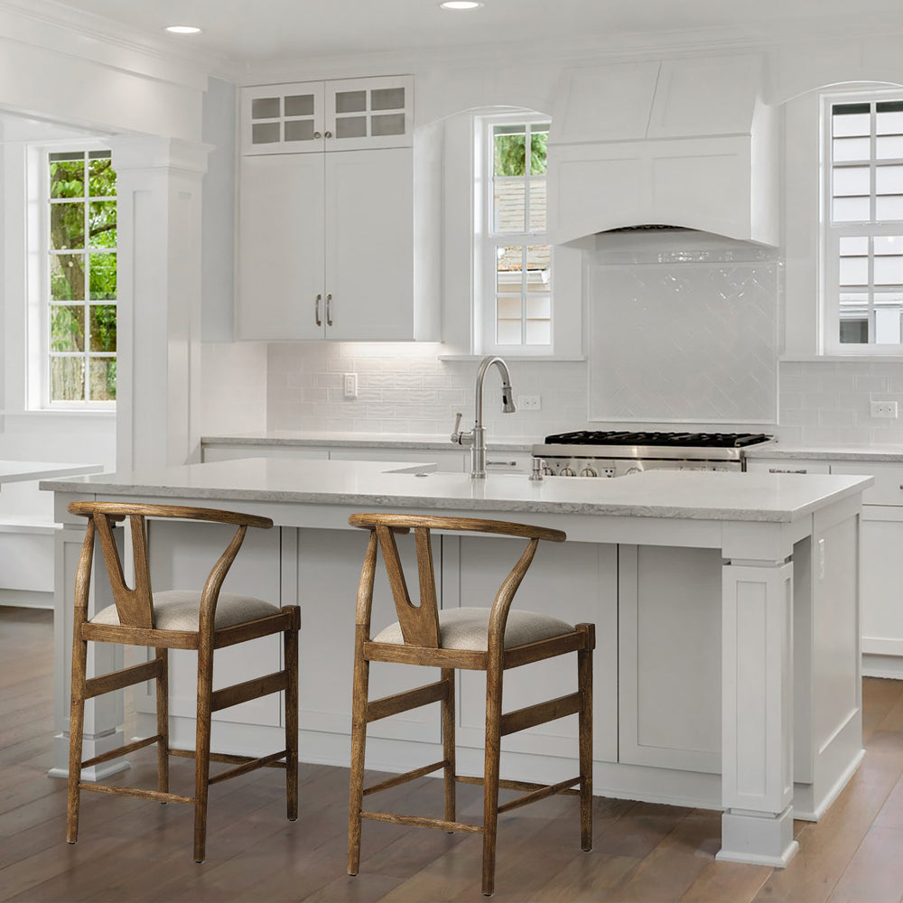 Trixie Cream Upholstered Seat Brown Wood Frame Counter Stool Dining Room Mercana