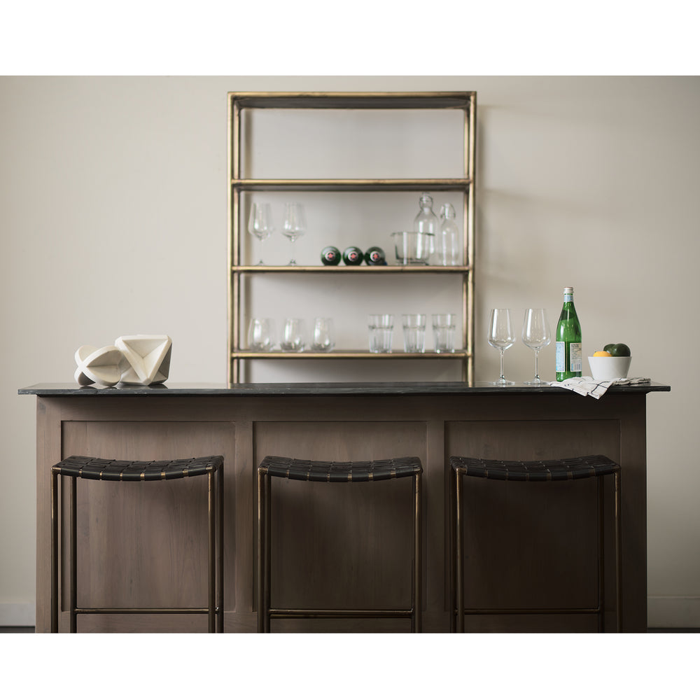 Clarissa Black Woven Leather Seat W/ Gold Frame Counter Stool Dining Room Mercana