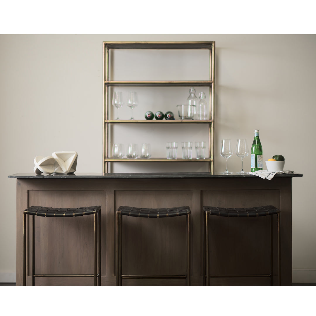 Clarissa Black Woven Leather Seat W/ Gold Frame Counter Stool Dining Room Mercana