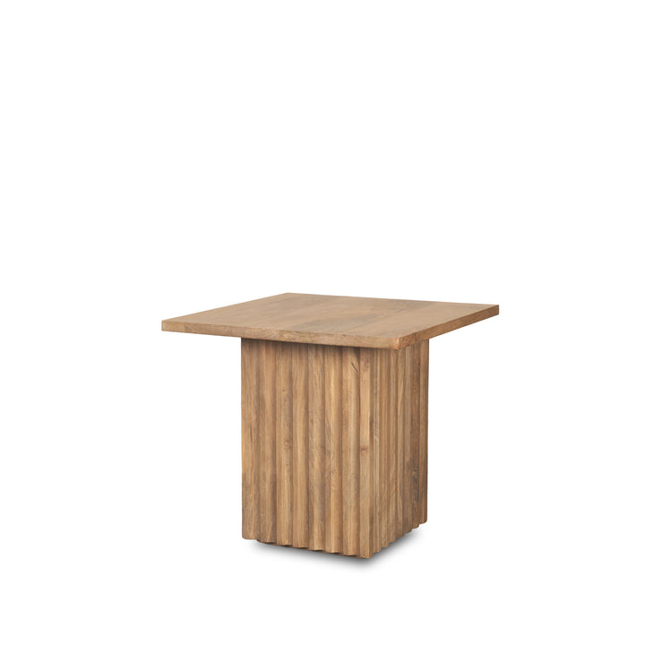 June Light Brown Wood w/ Fluting Square Side Table Living Room Mercana