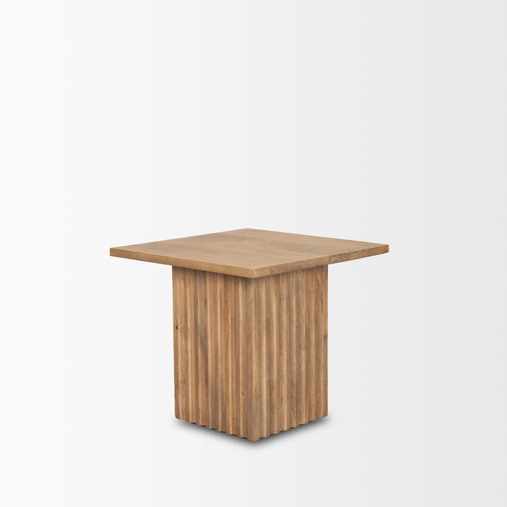 June Light Brown Wood w/ Fluting Square Side Table Living Room Mercana