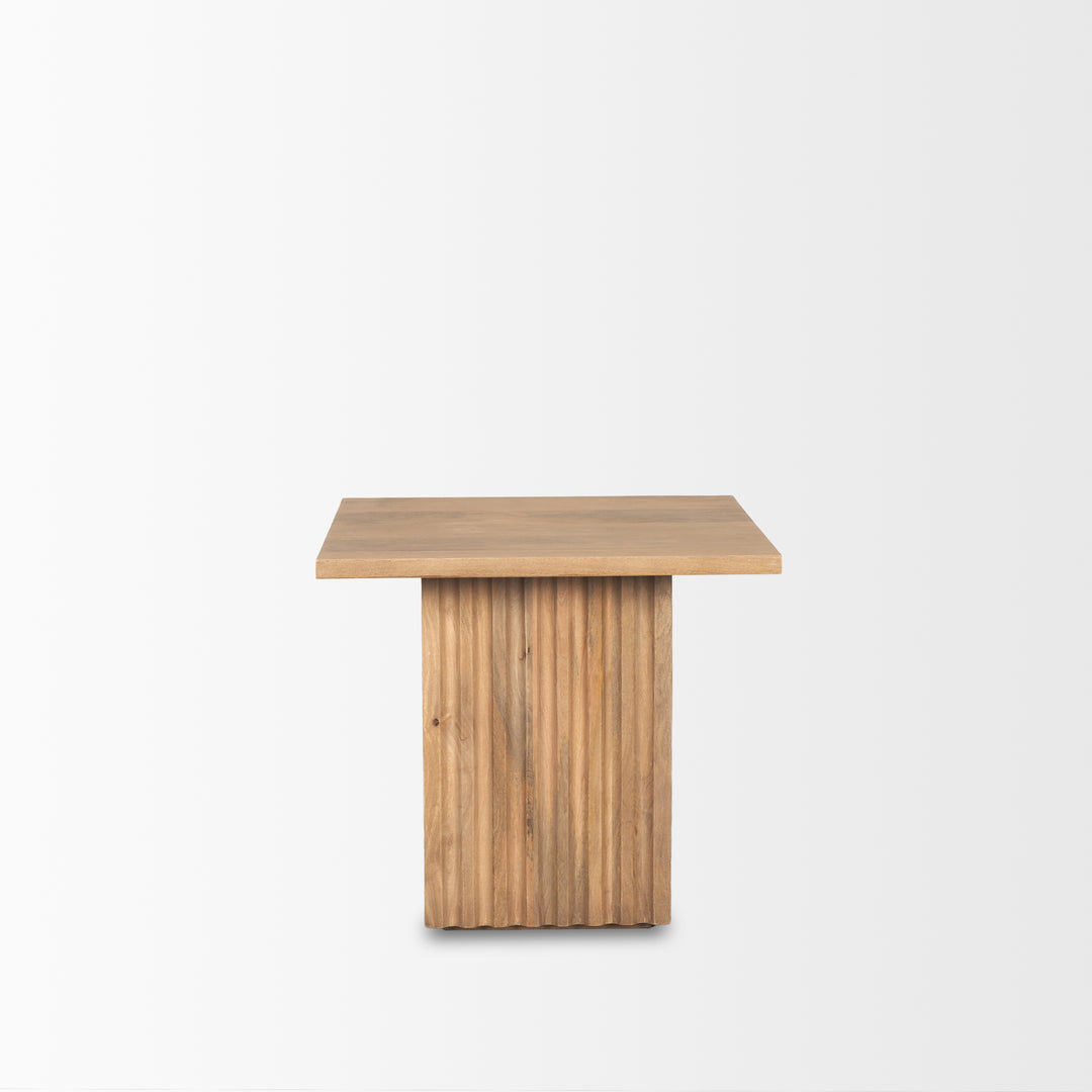 June Light Brown Wood w/ Fluting Square Side Table Living Room Mercana