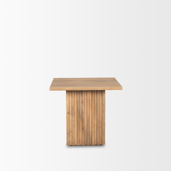 June Light Brown Wood w/ Fluting Square Side Table Living Room Mercana