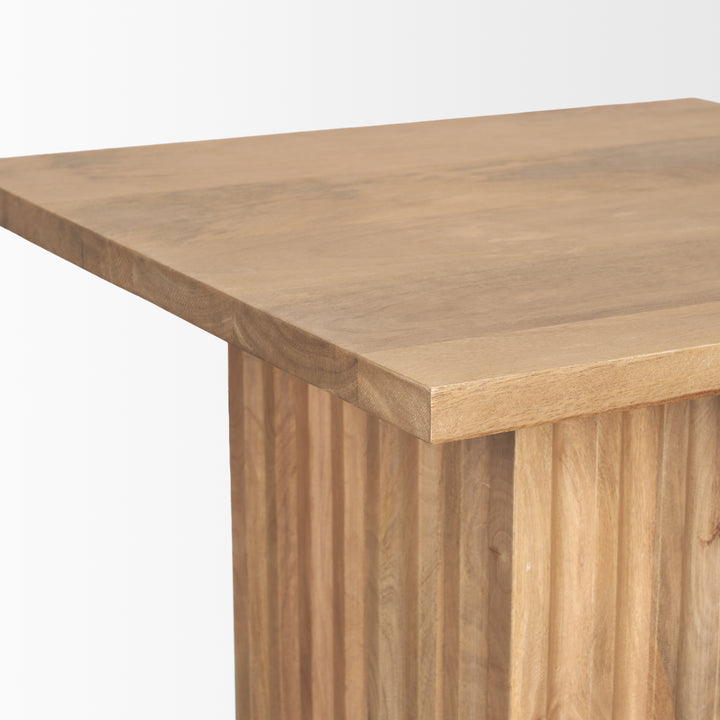 June Light Brown Wood w/ Fluting Square Side Table Living Room Mercana