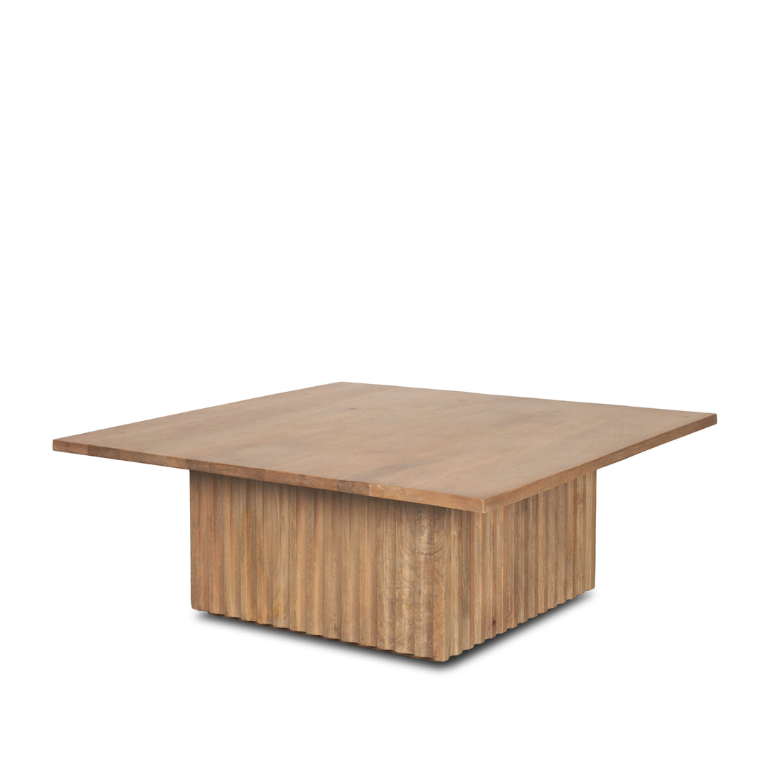 June Light Brown Wood w/ Fluting Square Coffee Table Living Room Mercana