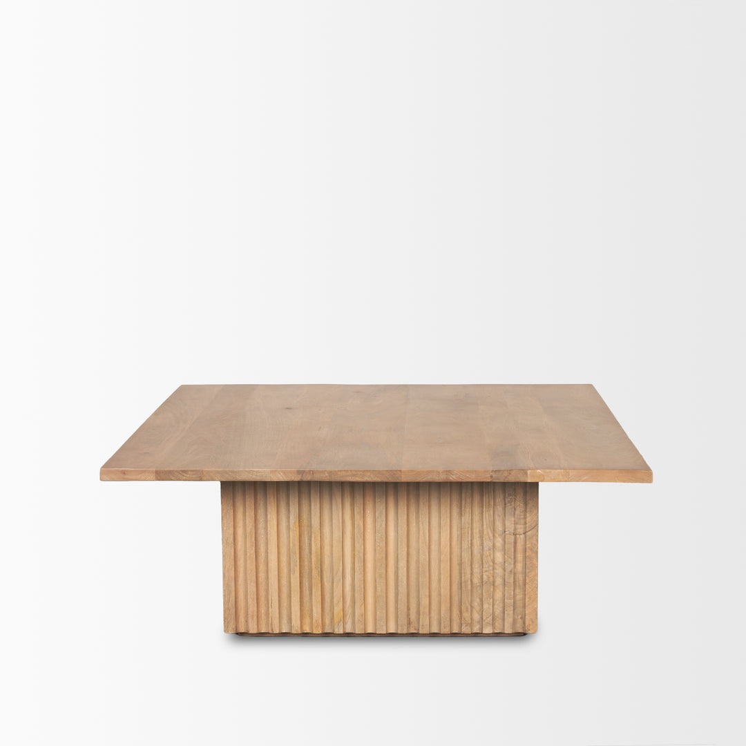 June Light Brown Wood w/ Fluting Square Coffee Table Living Room Mercana