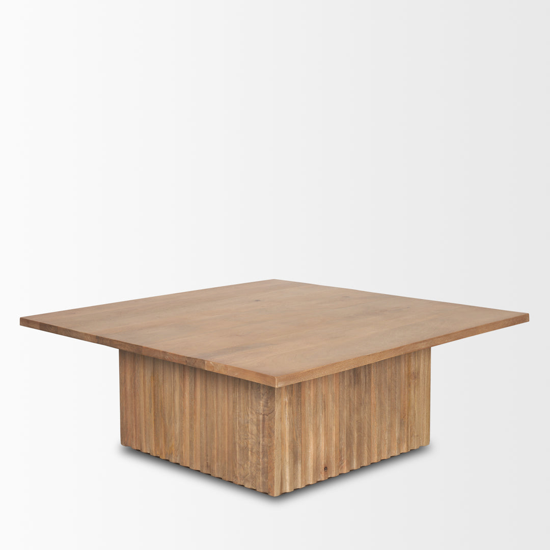 June Light Brown Wood w/ Fluting Square Coffee Table Living Room Mercana