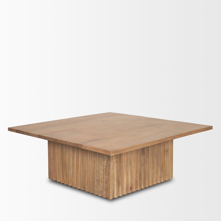 June Light Brown Wood w/ Fluting Square Coffee Table Living Room Mercana