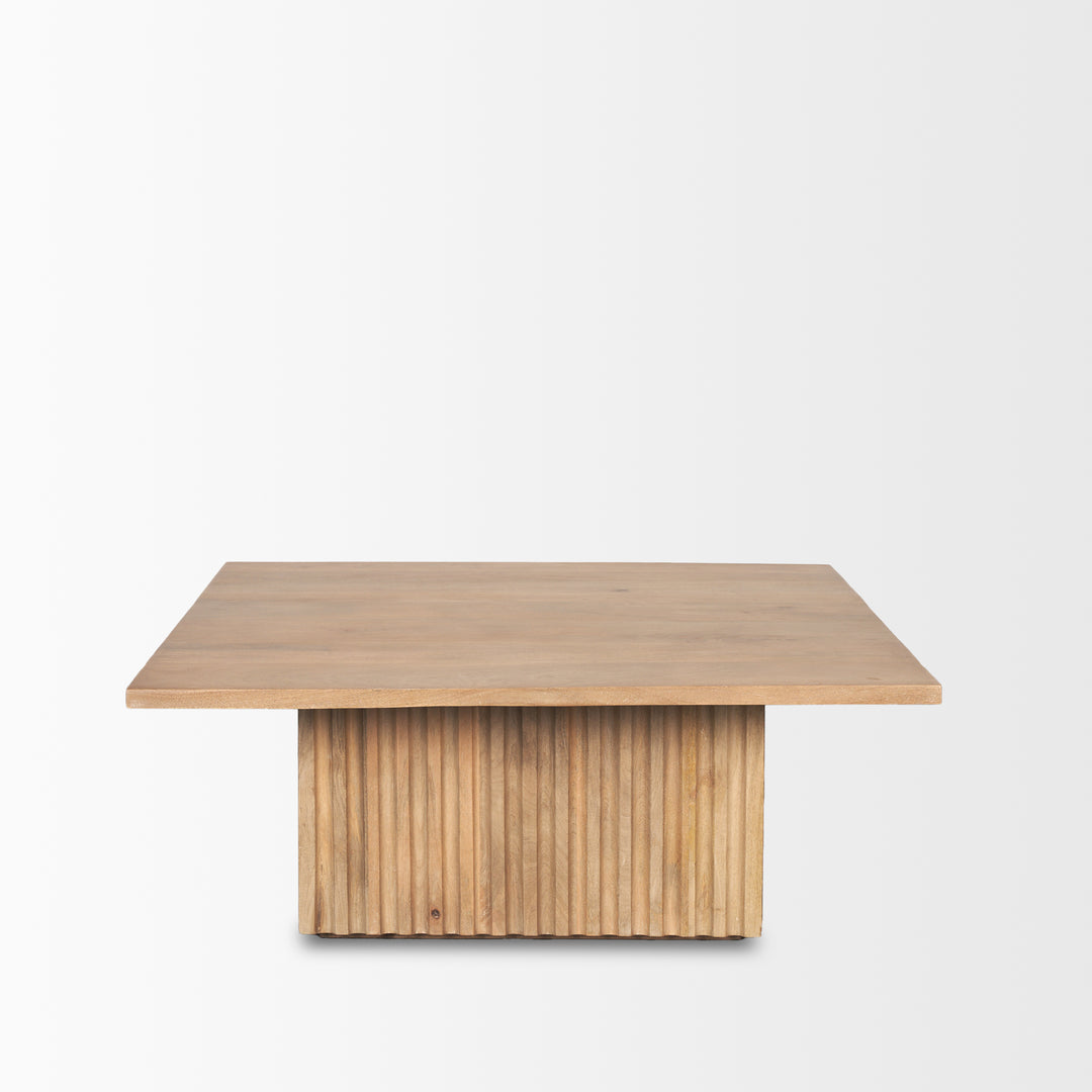 June Light Brown Wood w/ Fluting Square Coffee Table Living Room Mercana