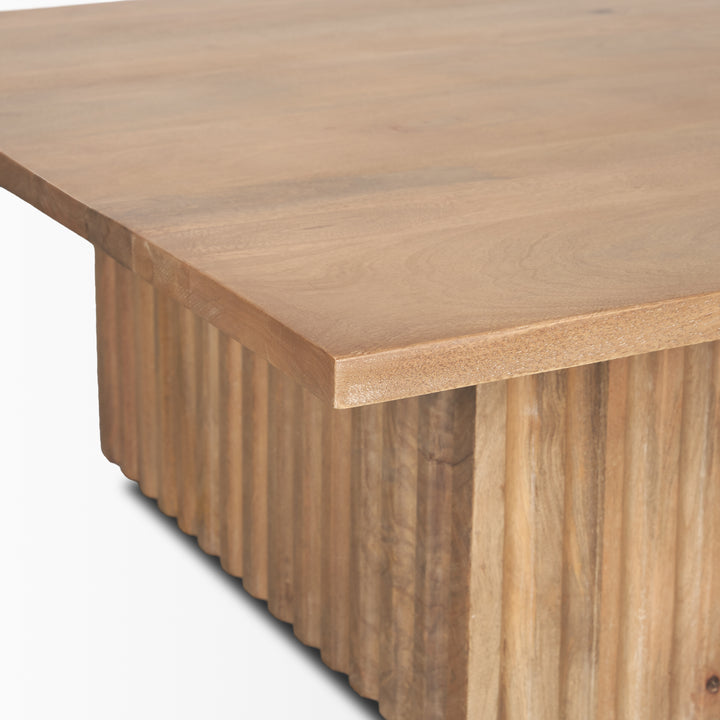 June Light Brown Wood w/ Fluting Square Coffee Table Living Room Mercana