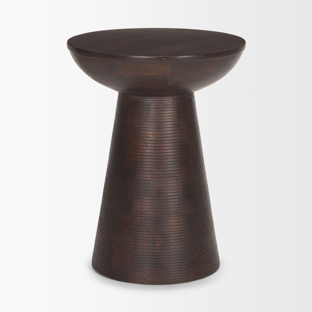 Novell Dark Brown Wood Pedestal Accent Table Dining Room Mercana