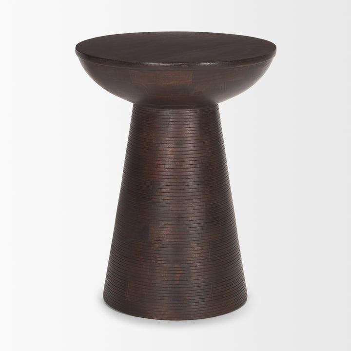 Novell Dark Brown Wood Pedestal Accent Table Dining Room Mercana