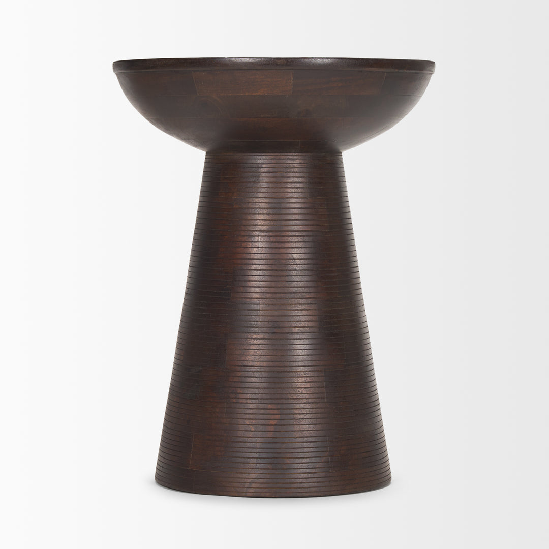Novell Dark Brown Wood Pedestal Accent Table Dining Room Mercana