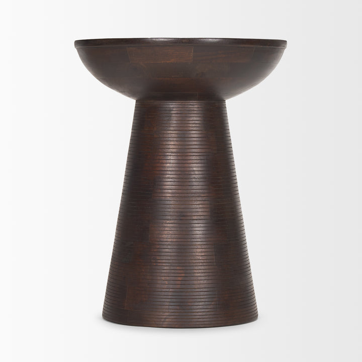 Novell Dark Brown Wood Pedestal Accent Table Dining Room Mercana
