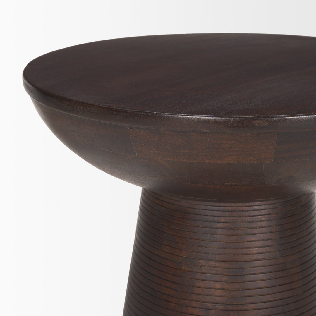 Novell Dark Brown Wood Pedestal Accent Table Dining Room Mercana