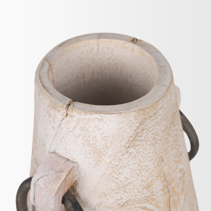 Monique Large Light Brown w/ Handles Wood Pot Decor Mercana