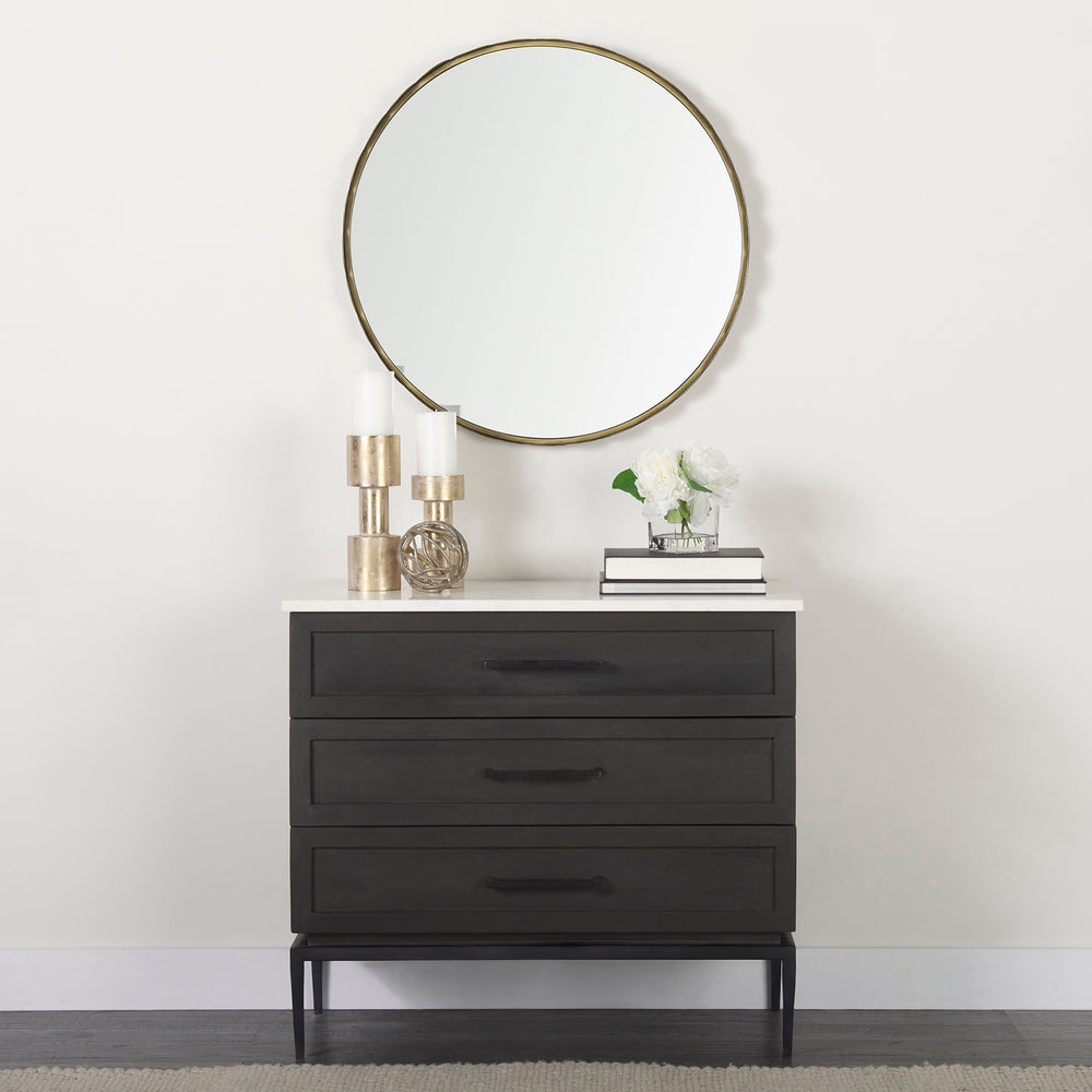 Divina Black-Brown Wood w/ White Marble Top and Black Metal Base Accent Cabinet Decor Mercana