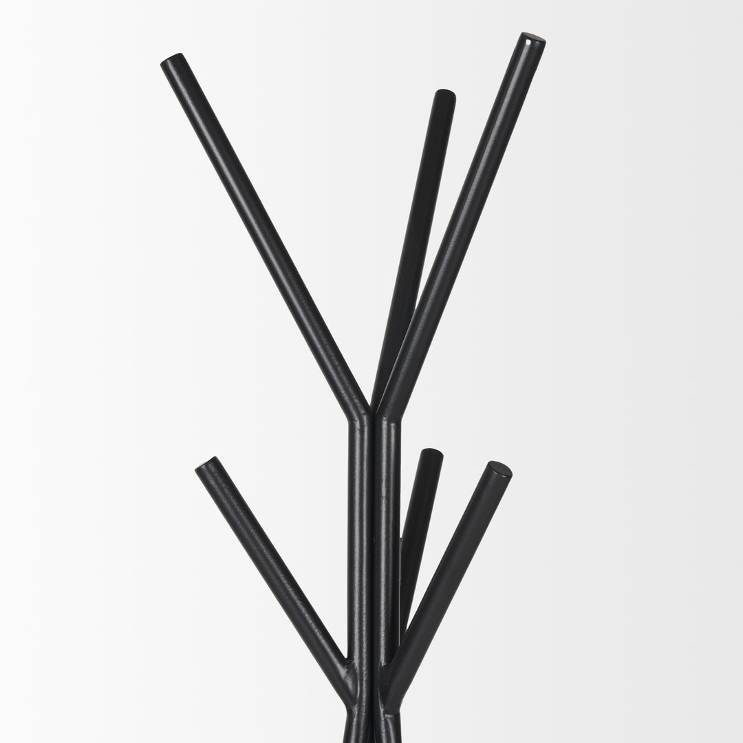 Everett Matte Black Metal w/ Two Metal Shelves Coat Rack Decor Mercana