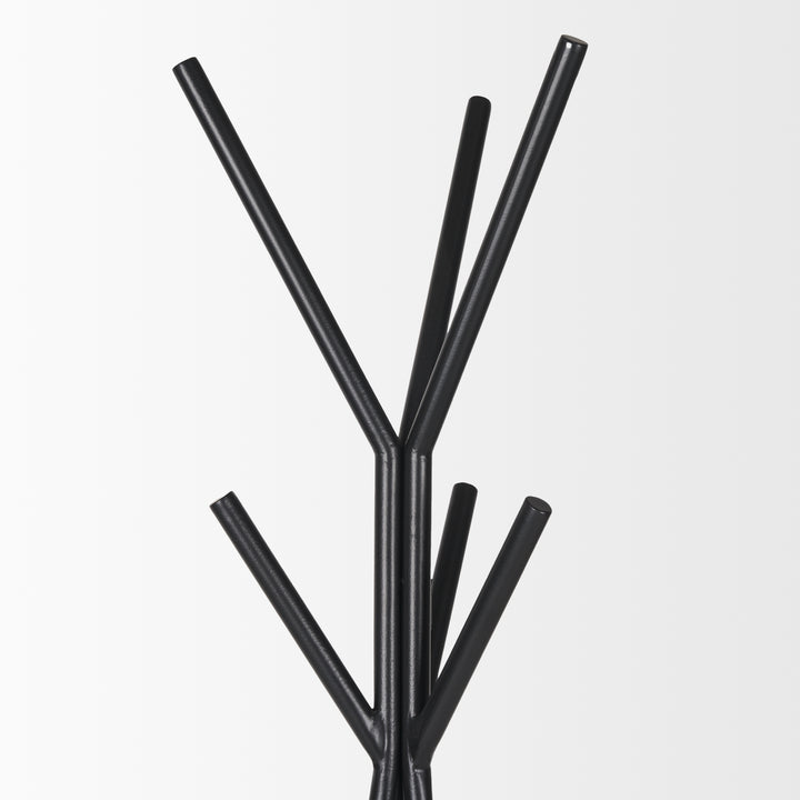 Everett Matte Black Metal w/ Two Metal Shelves Coat Rack Decor Mercana