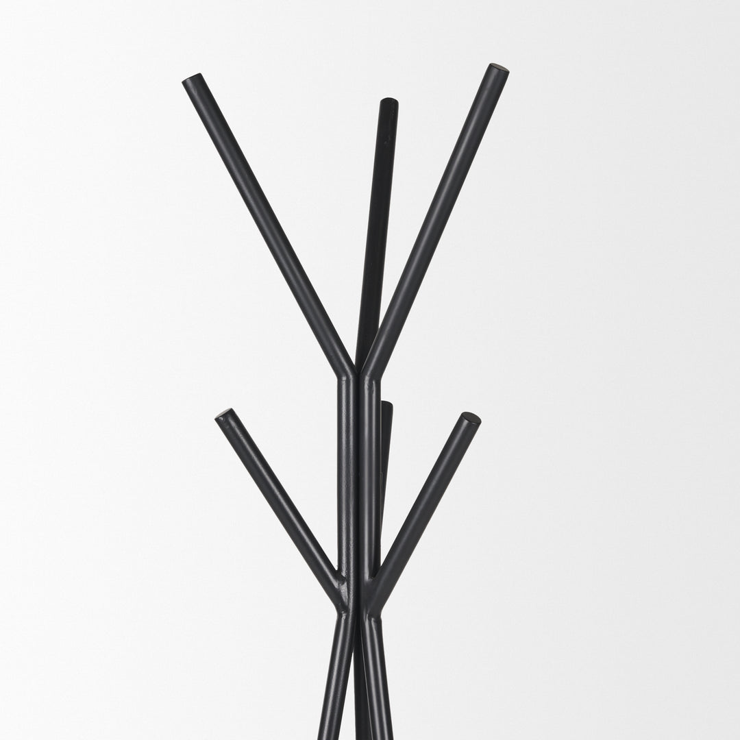 Everett Matte Black Metal w/ Two Wood Shelves Coat Rack Decor Mercana