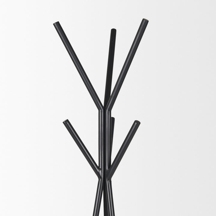 Everett Matte Black Metal w/ Two Wood Shelves Coat Rack Decor Mercana