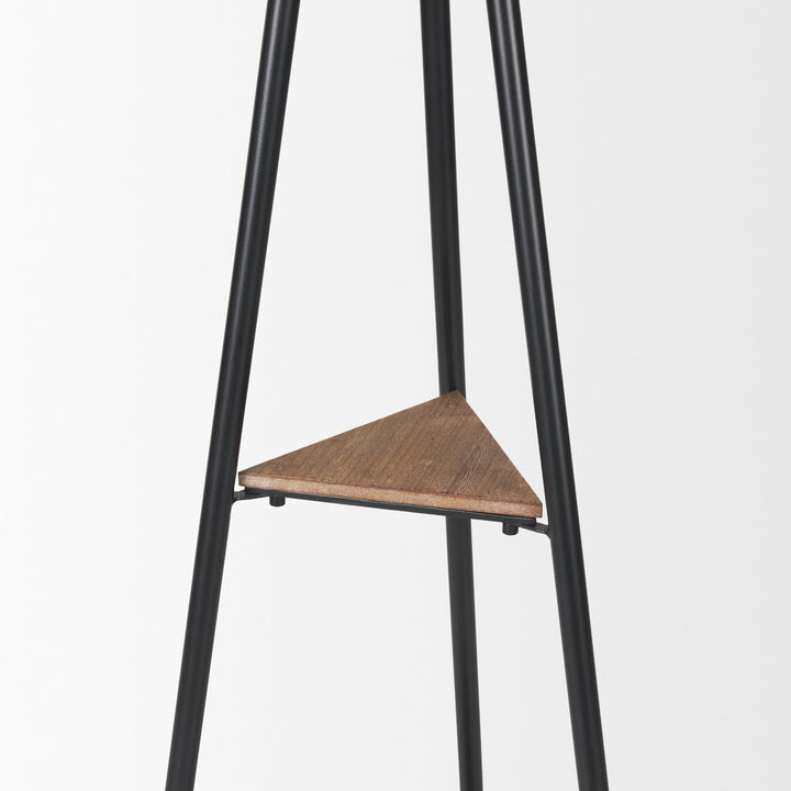 Everett Matte Black Metal w/ Two Wood Shelves Coat Rack Decor Mercana
