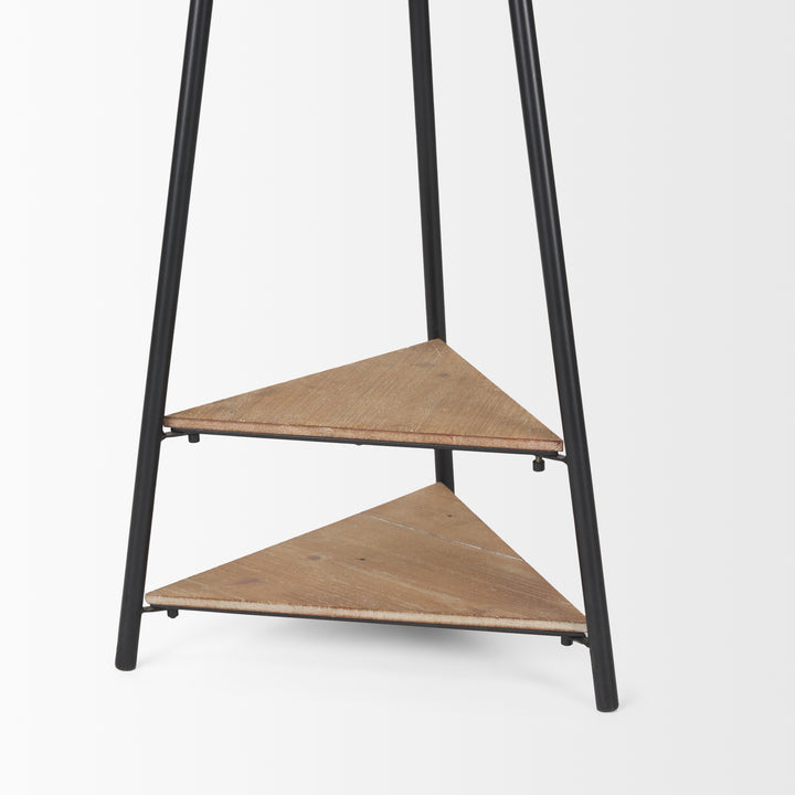 Everett Matte Black Metal w/ Two Wood Shelves Coat Rack Decor Mercana