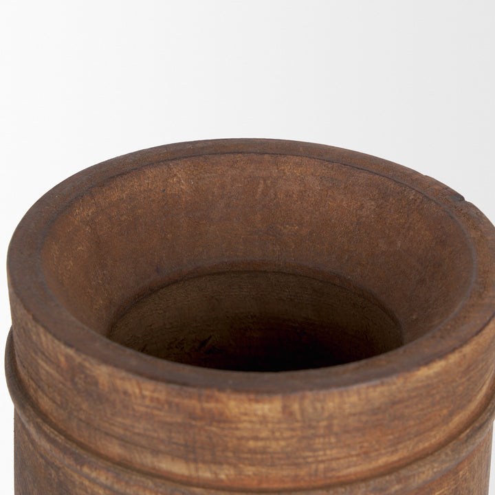 Porta Large Medium Brown Reclaimed Wooden Pot Decor Mercana