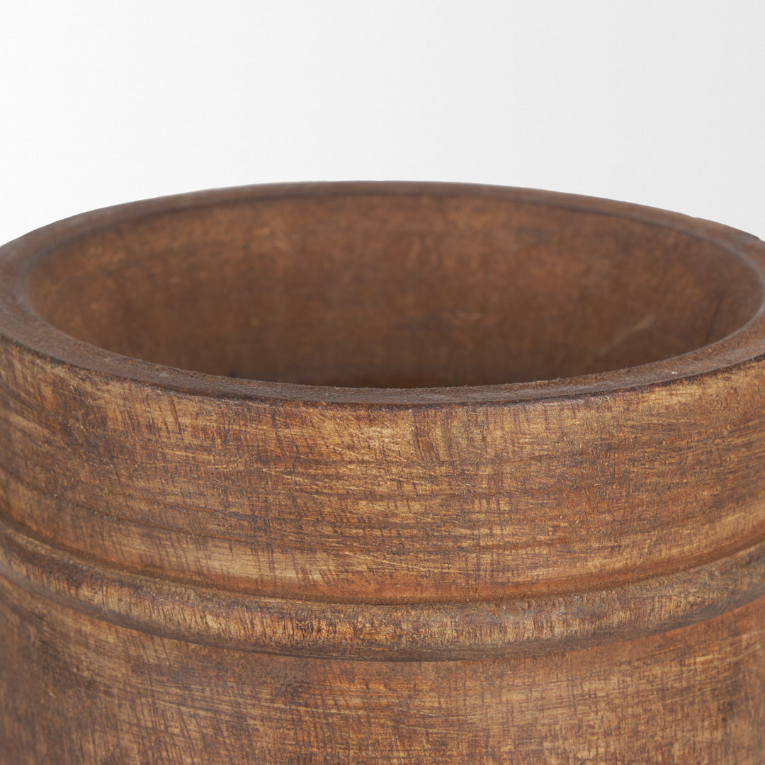 Porta Large Medium Brown Reclaimed Wooden Pot Decor Mercana