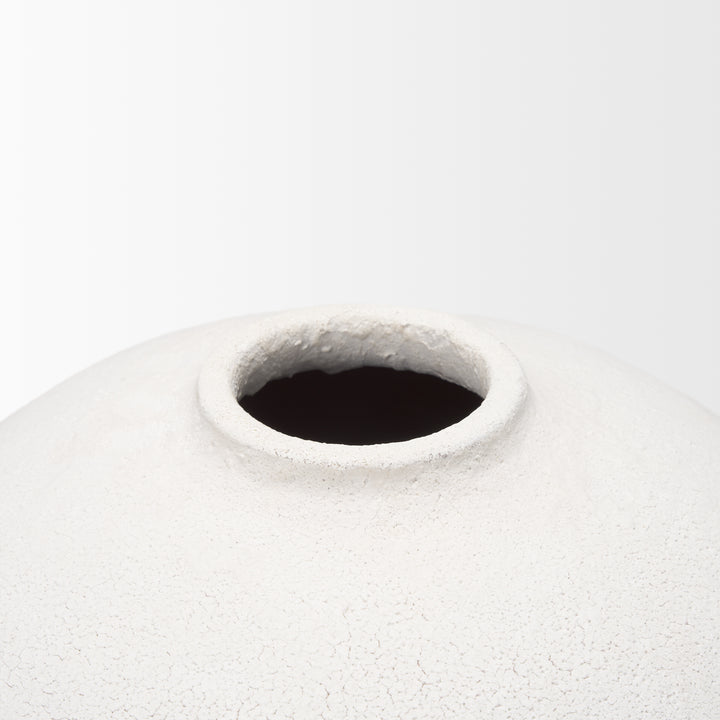 Karakum I Short White Textured Ceramic Vase Decor Mercana