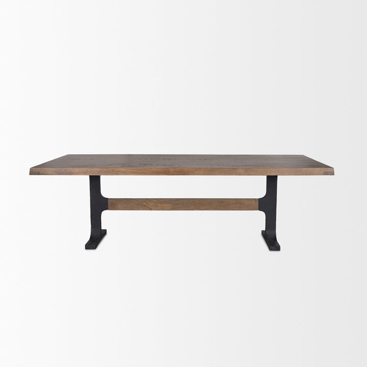 Araxi Rectangular Dark Brown Wood w/ Black Metal Base Dining Table Dining Room Mercana