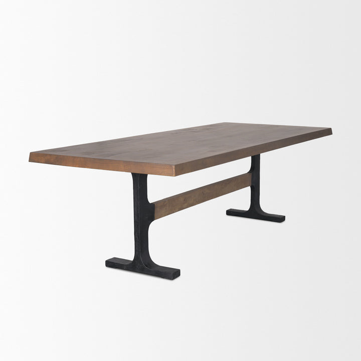 Araxi Rectangular Dark Brown Wood w/ Black Metal Base Dining Table Dining Room Mercana