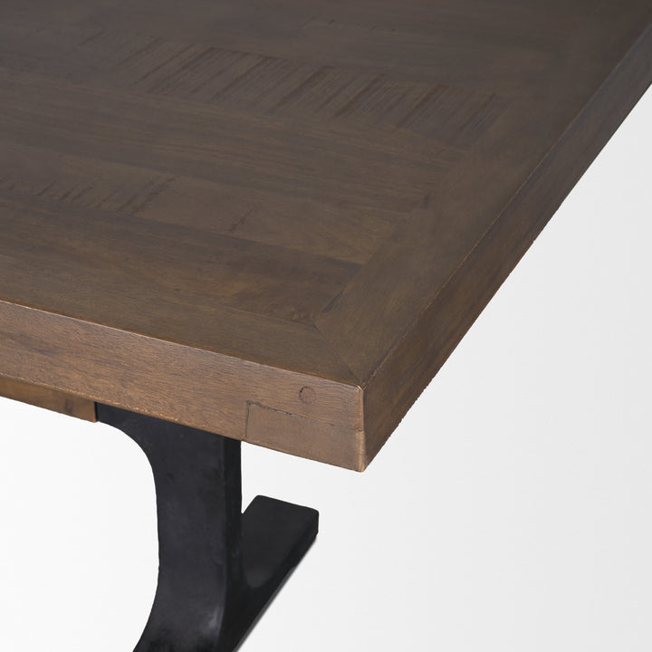 Araxi Rectangular Dark Brown Wood w/ Black Metal Base Dining Table Dining Room Mercana