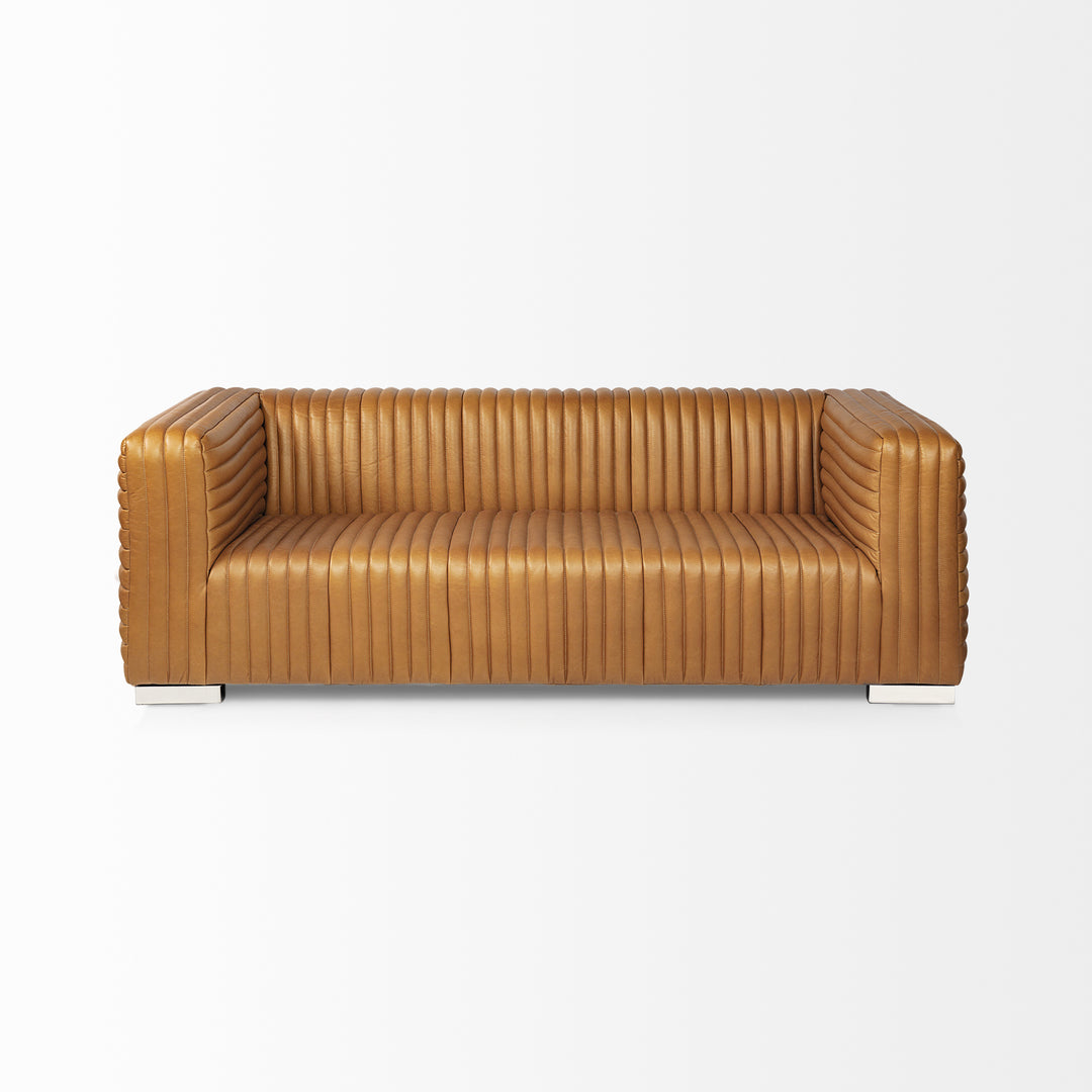 Ricciardo Cognac Leather Three Seater Sofa Living Room Mercana