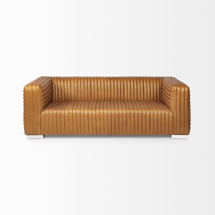 Ricciardo Cognac Leather Three Seater Sofa Living Room Mercana