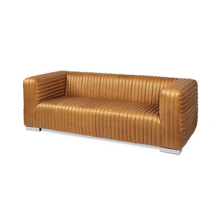 Ricciardo Cognac Leather Three Seater Sofa Living Room Mercana