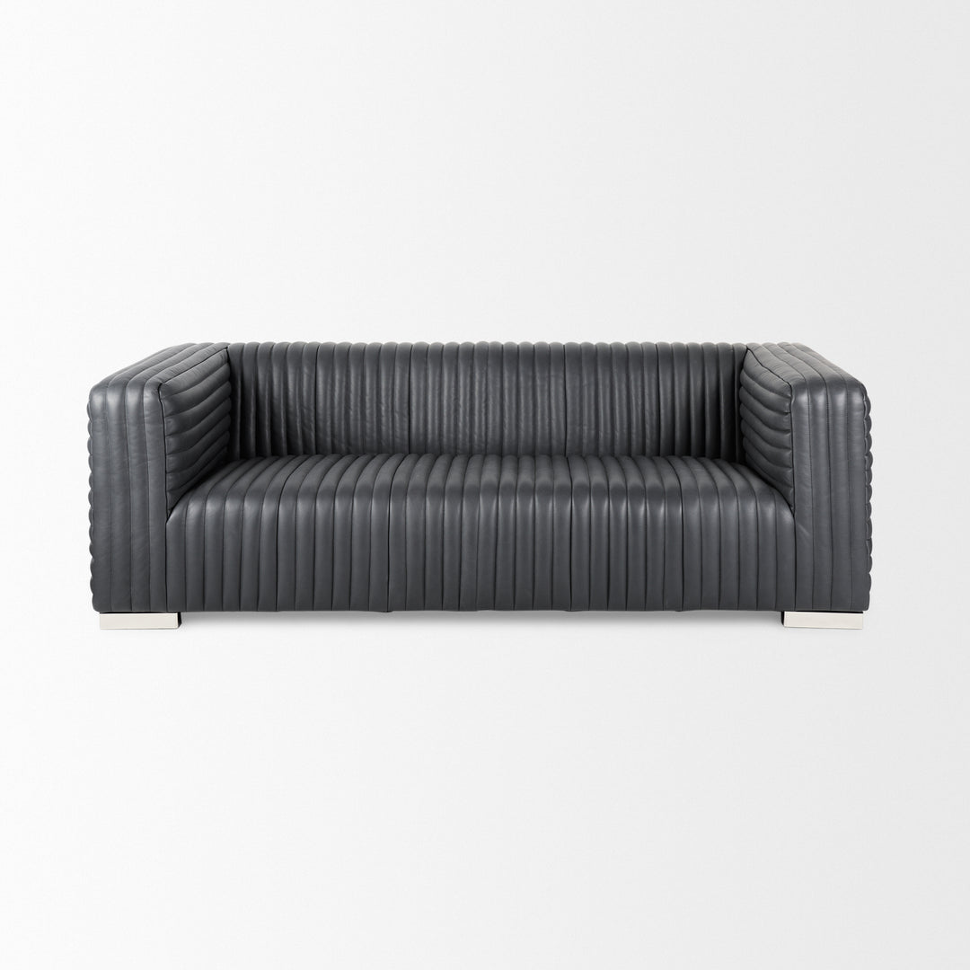 Ricciardo Black Leather Wrapped Three Seater Sofa Living Room Mercana