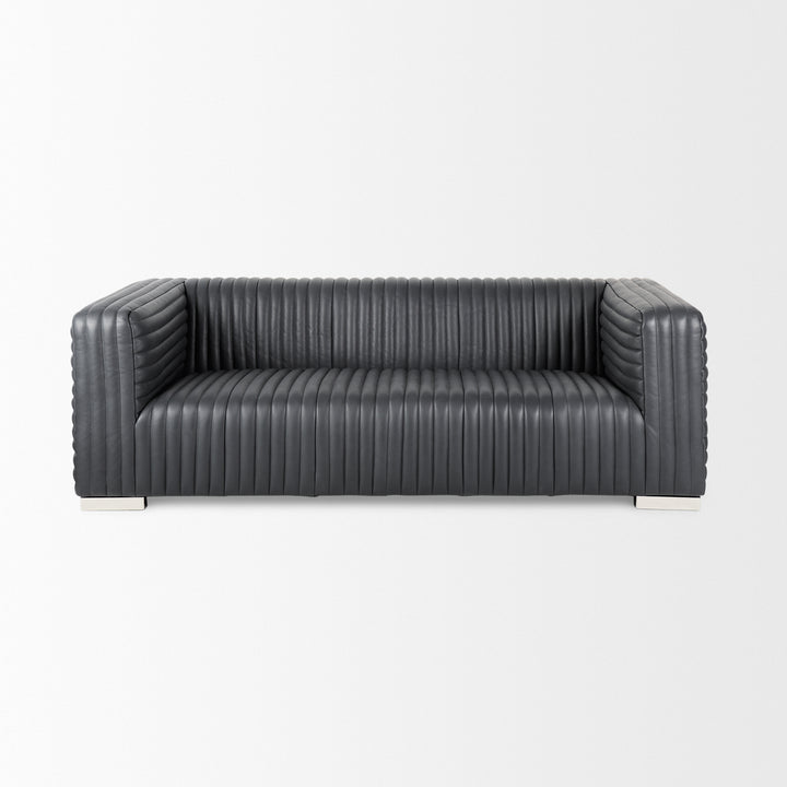 Ricciardo Black Leather Wrapped Three Seater Sofa Living Room Mercana
